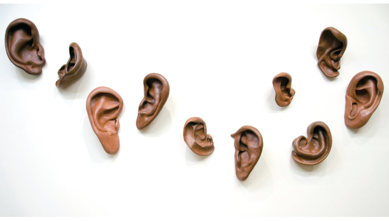 Ana England, Listen, 2020, waxed ceramic, 37 x 87 x 7 inches